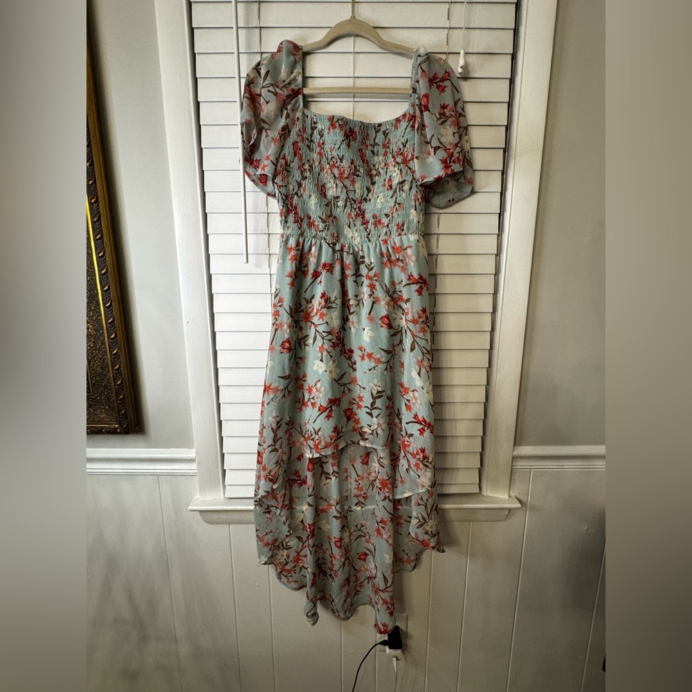 As U Wish Light Blue Floral Smocked Dress